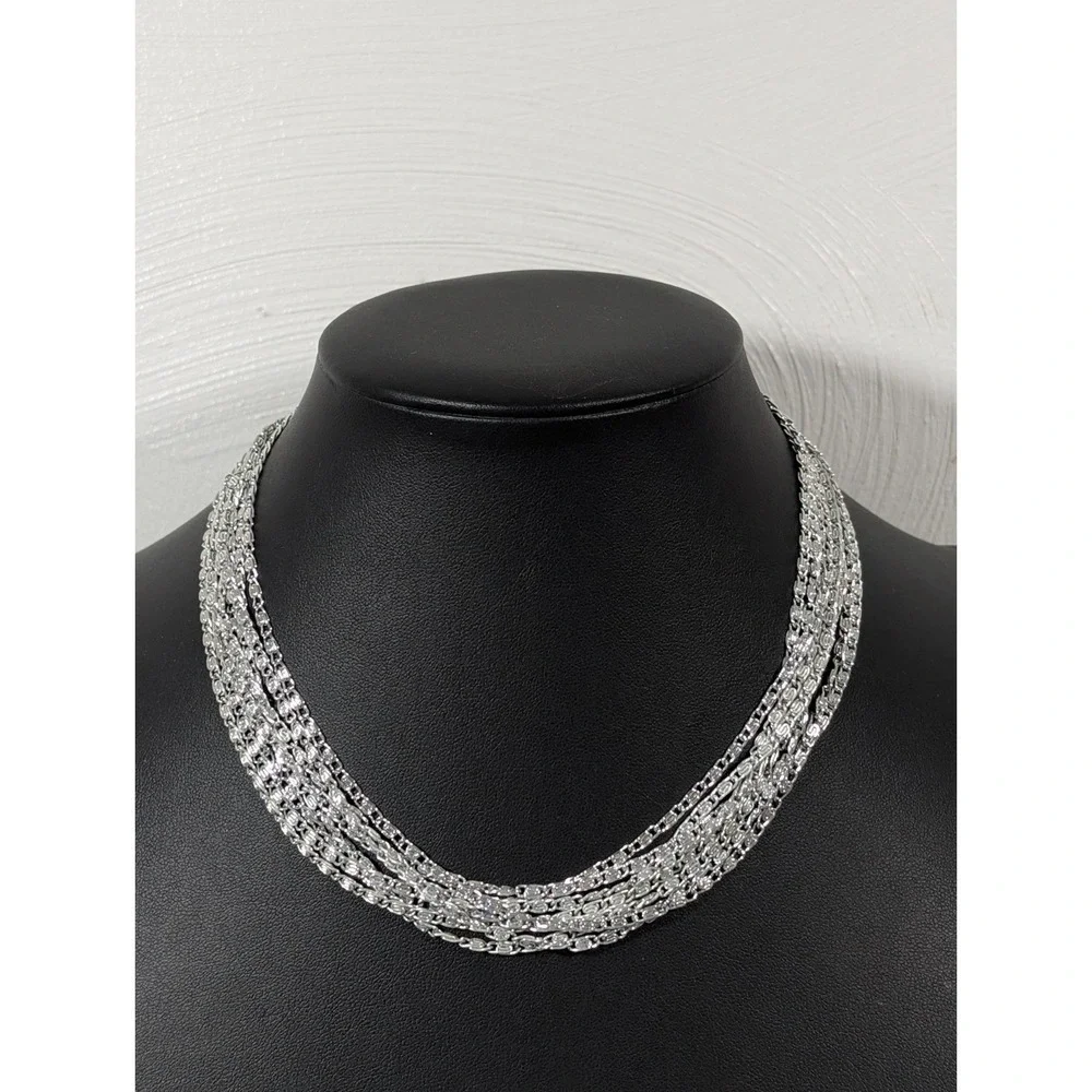 Vintage‎ Silver Tone 7 Chain Choker Necklace Byzantine Classic MCM 15.5 in